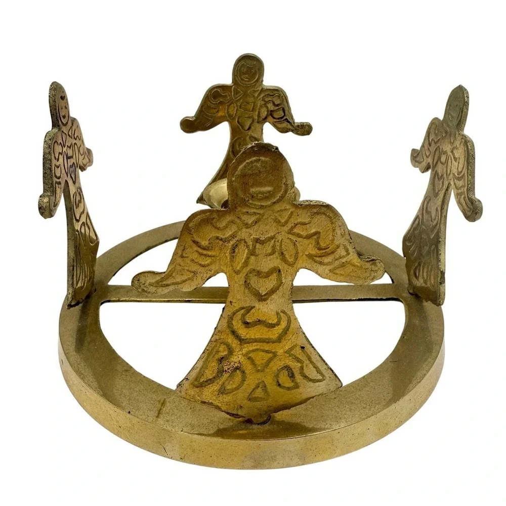 Vintage Solid Brass Angel Candle Holder 4 Angels Around Taper Holder 5.6